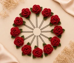 Handmade Crochet Rose Hair Pins (Pack of 12)